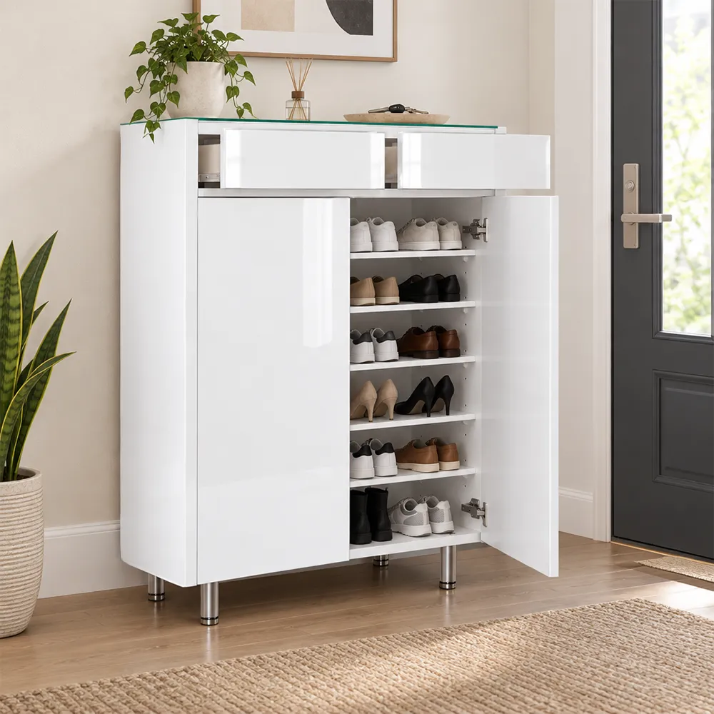 Celeste High Gloss White Shoe Cabinet - Image 3
