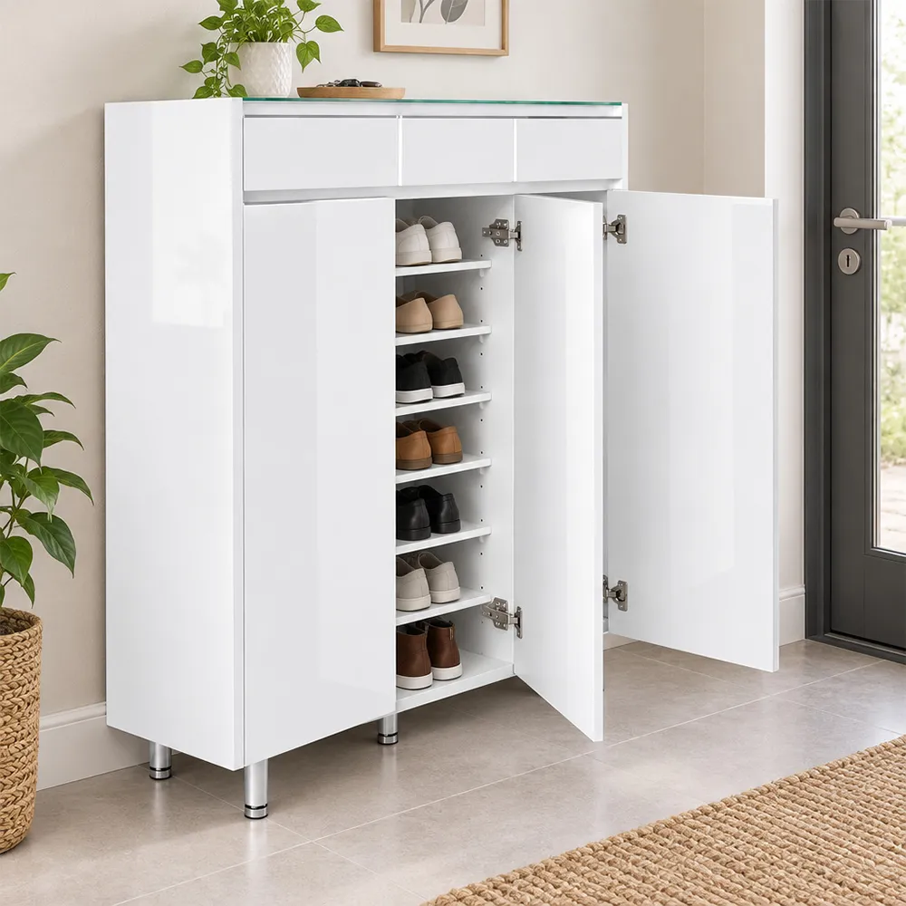 Celeste High Gloss White Shoe Cabinet - Image 3